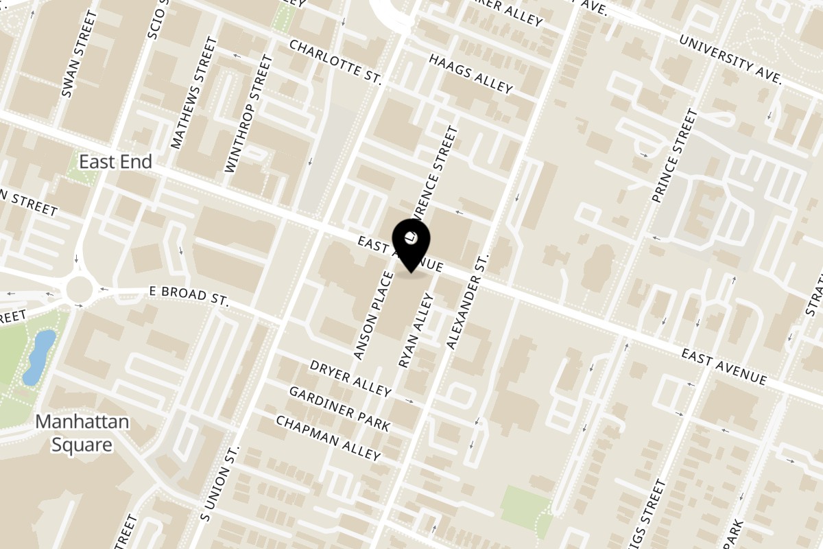 Map showing the location of Lina's on 341 East ave in Rochester